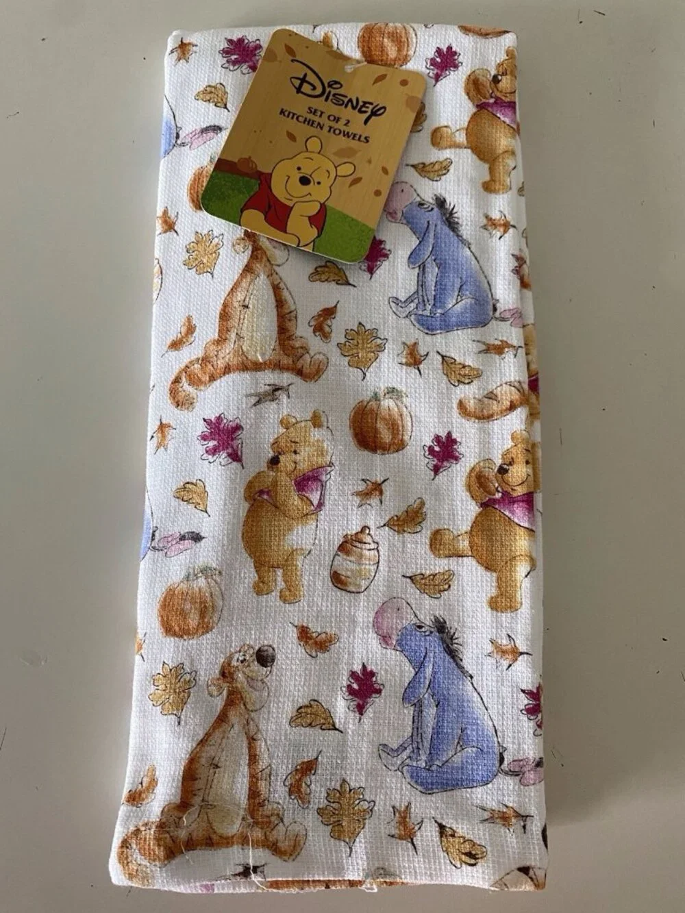 2 Pack Disney Winnie The Pooh Friends Autumn Fall Leaves Kitchen Towels 16 X 26”